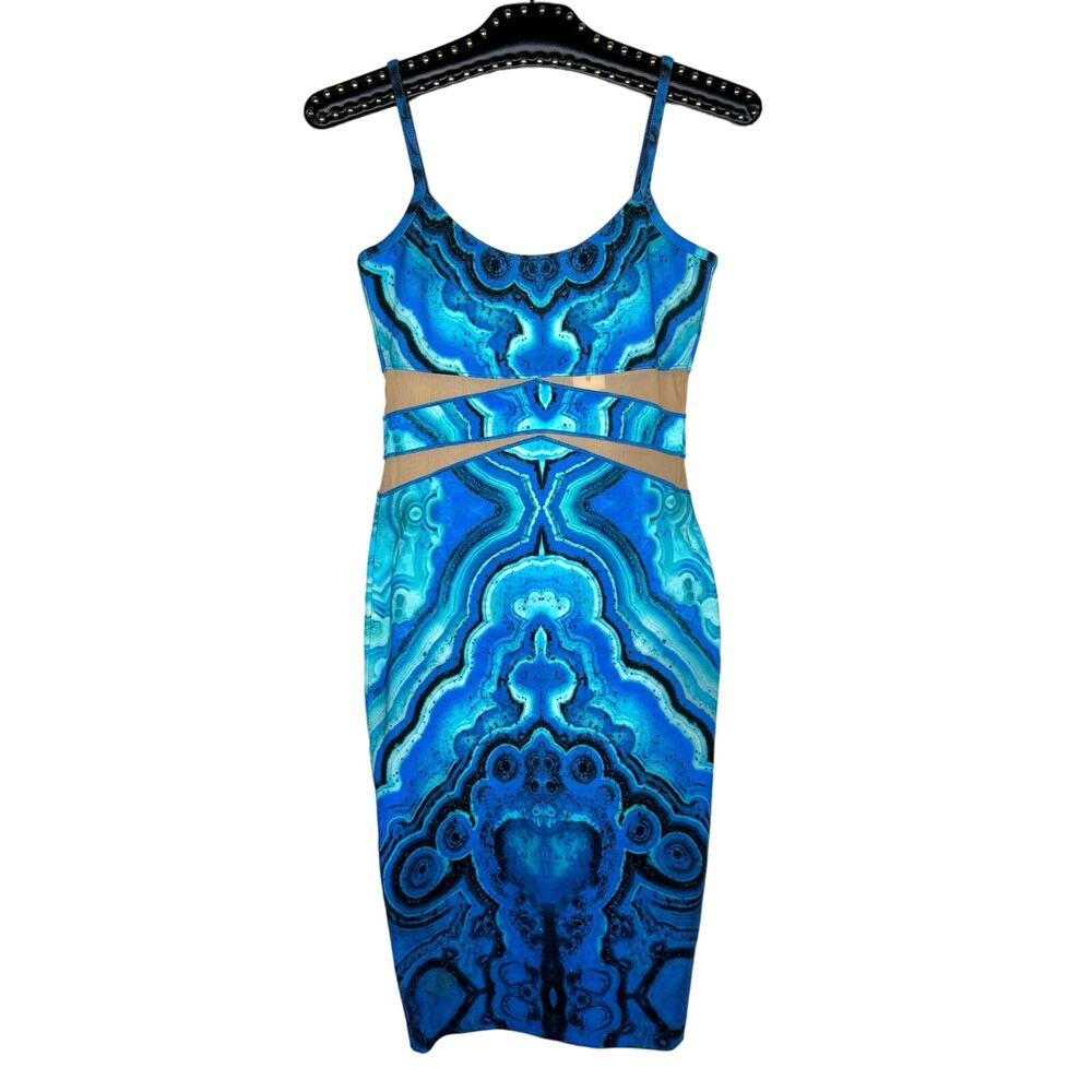 Y2K Torn by Ronny Kobo Patterned Cutout Bodycon Dress XS Paris Hilton - Picture 2 of 14